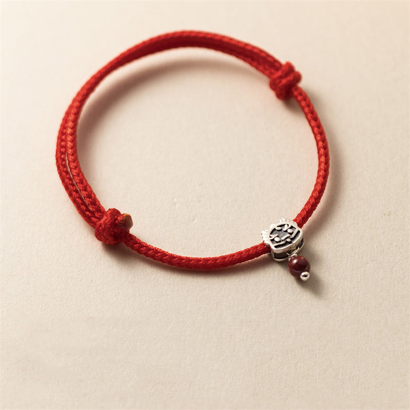 KarmaRipple's 925 Sterling Silver Fortune Year of the Dragon Cinnabar Red String Bracelet ( p6