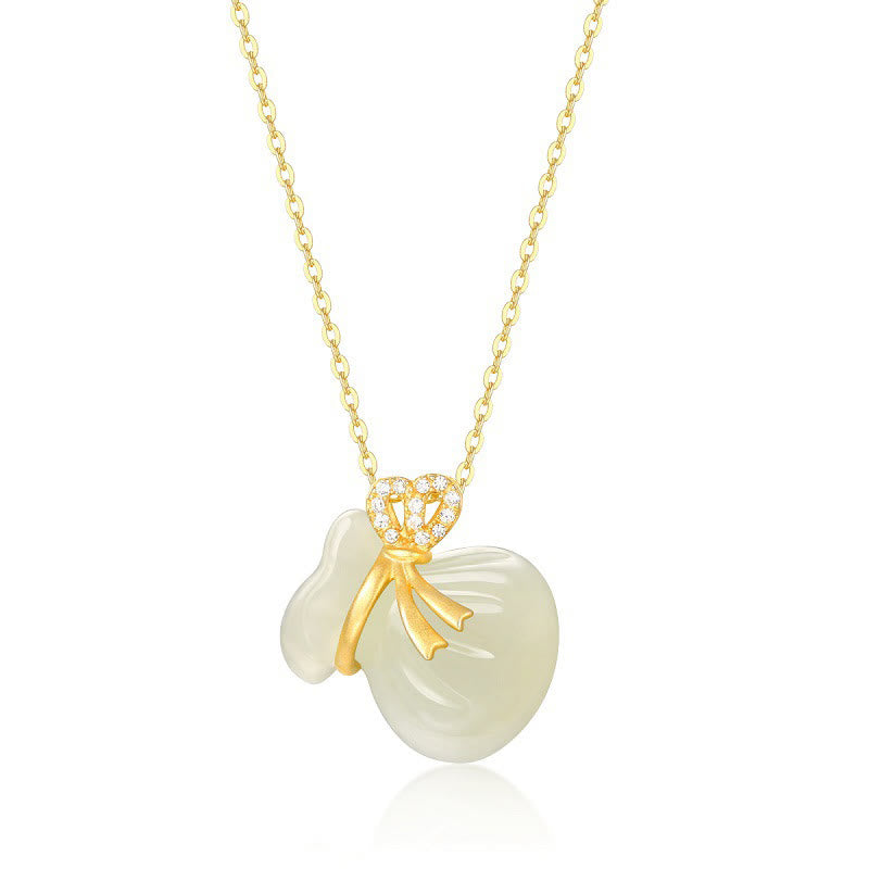KarmaRipple's Authentic Hetian Ivory Jade Fortune Money Bag Pendant Necklace p5