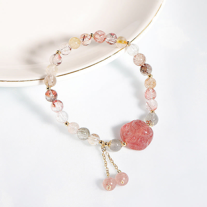 KarmaRipple's Authentic Strawberry Quartz Cat Paw Claw Colorful Rutilated Quartz Moonstone Love Bracelet p6