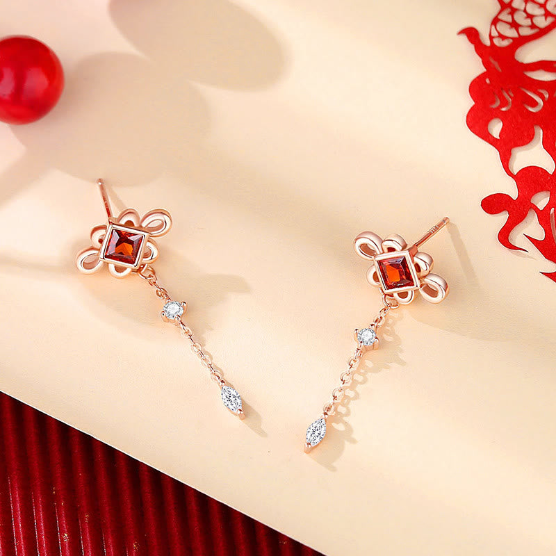 KarmaRipple's 925 Sterling Silver Chinese Knotting Red Zircon Wealth Pendant Necklace Bracelet Earrings Set p7