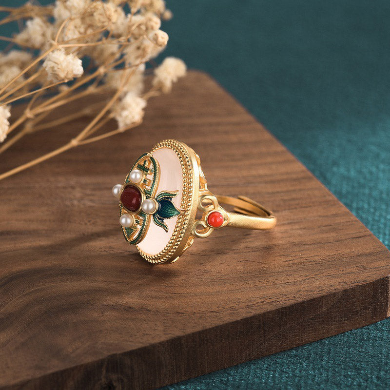 KarmaRipple's Ivory Jade Red Agate Happiness Fortune Ring p3