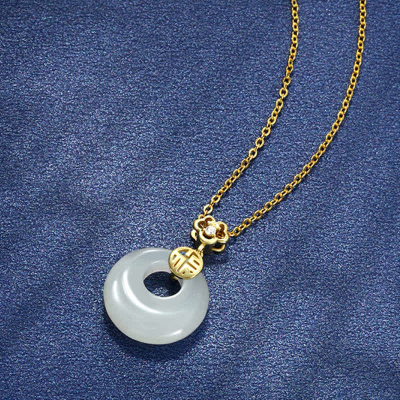 KarmaRipple's Ivory Jade Peace Buckle Blessings Fortune Pendant Necklace p3