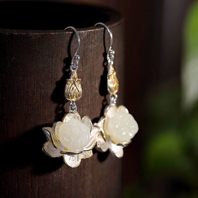 KarmaRipple's Ivory Jade Protection Balance Drop Earrings p3