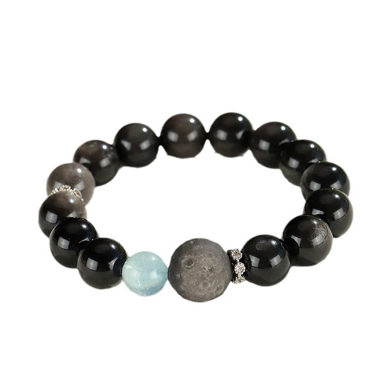 KarmaRipple's Authentic Silver Sheen Obsidian Cat Head Fox Planet Protection Bracelet p10