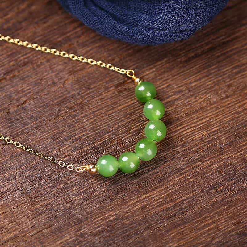 KarmaRipple's 14k Gold Plated Hetian Cyan Jade Beaded Fortune Pendant Necklace p2
