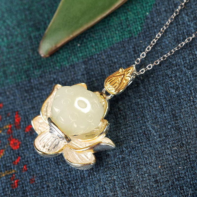 KarmaRipple's Ivory Jade Lotus Flower Happiness Pendant p8