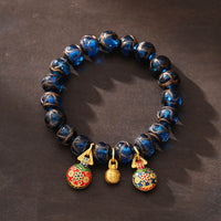 KarmaRipple's Gold Swallowing Beast Fortune Talisman Blue Liuli Glass Bead Fortune Bracelet