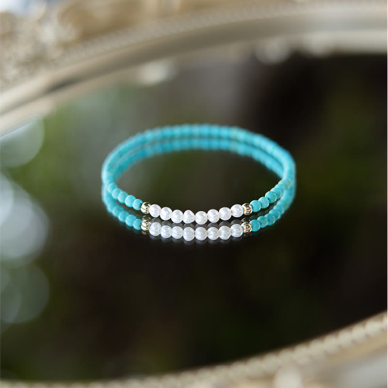 KarmaRipple's 925 Sterling Silver Authentic Turquoise Pearl Beaded Bracelet p14