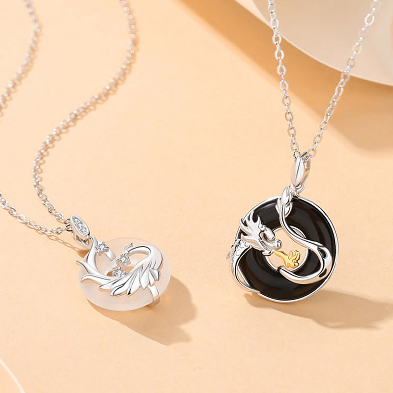 KarmaRipple's 925 Sterling Silver Year of the Dragon Authentic Black Onyx Chalcedony Dragon Phoenix Peace Buckle Protection Pendant Necklace p6