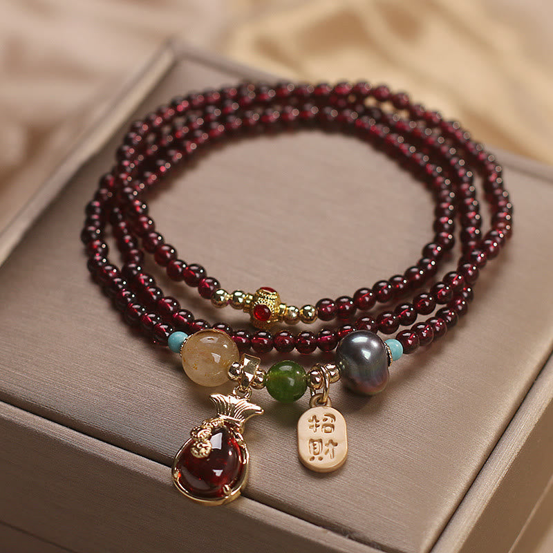 KarmaRipple's Multi Layered Authentic Garnet Jade Coin Money Bag Attracting Wealth Protection Bracelet p5
