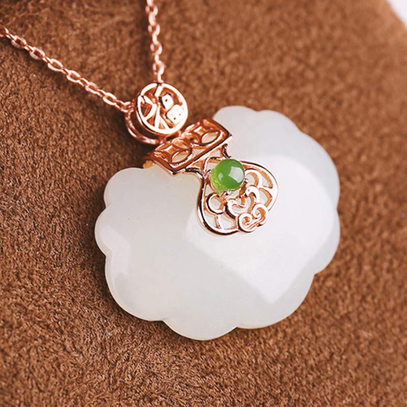 KarmaRipple's 925 Sterling Silver Ivory Jade Blessing Happiness Pendant Chain Necklace p1