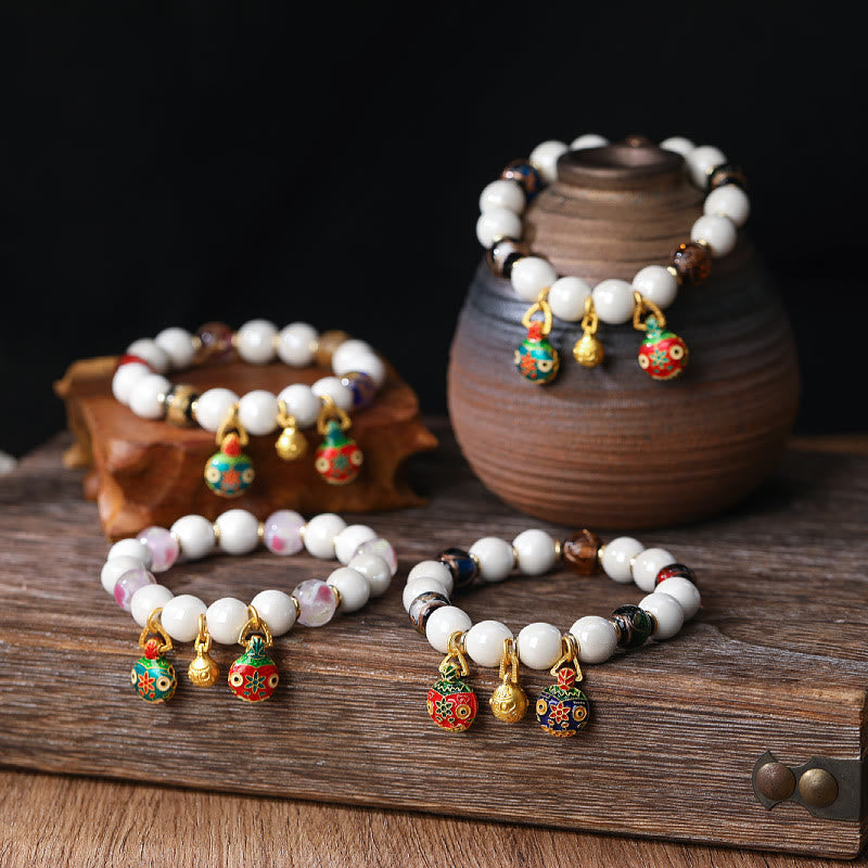 KarmaRipple's Gold Swallowing Beast Family Talisman Liuli Glass Colorful Porcelain Bead Fortune Bracelet p9