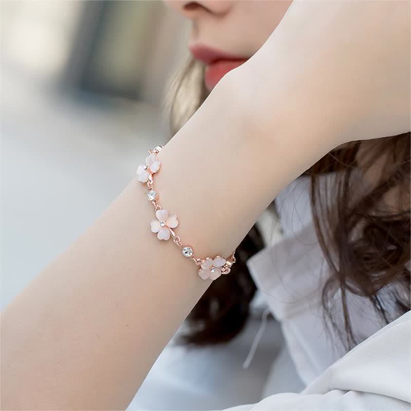 KarmaRipple's Pink Gemstone Four Leaf Clover Love Chain Bracelet p10