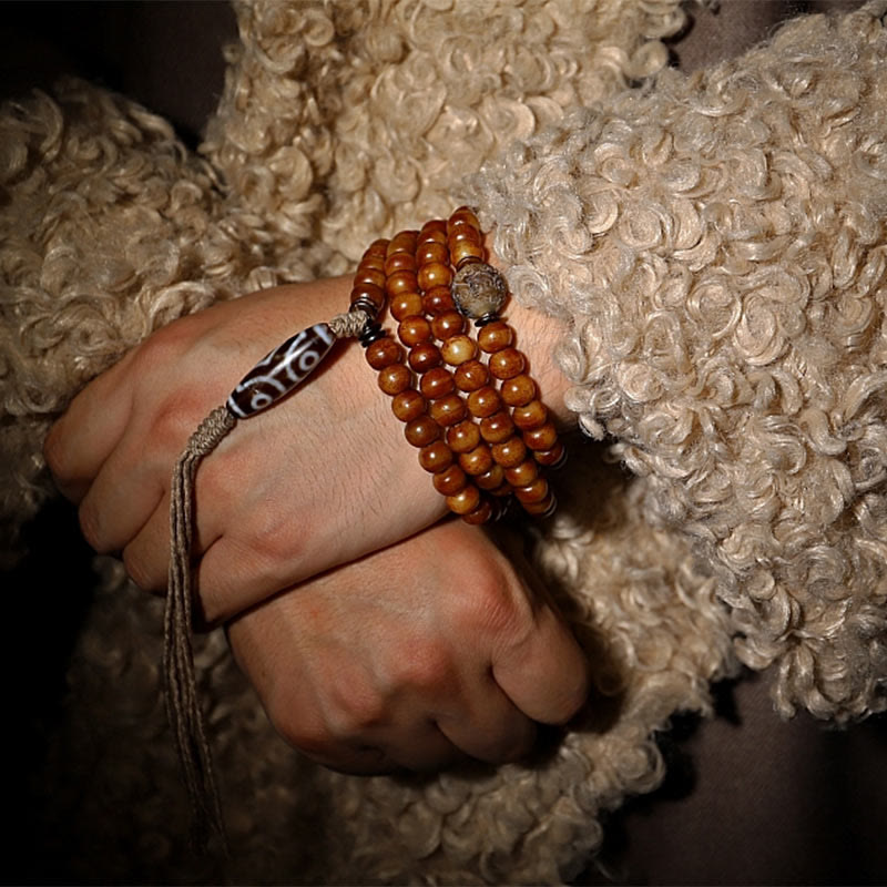 KarmaRipple's Tibet 108 Mala Beadwork Yak Bone Three-eyed Dzi Bead Keep Away Evil Spirits Bracelet p18