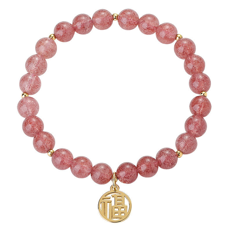 KarmaRipple's 14K Gold Plated Strawberry Quartz Fu Character Balancing Talisman Bracelet p17