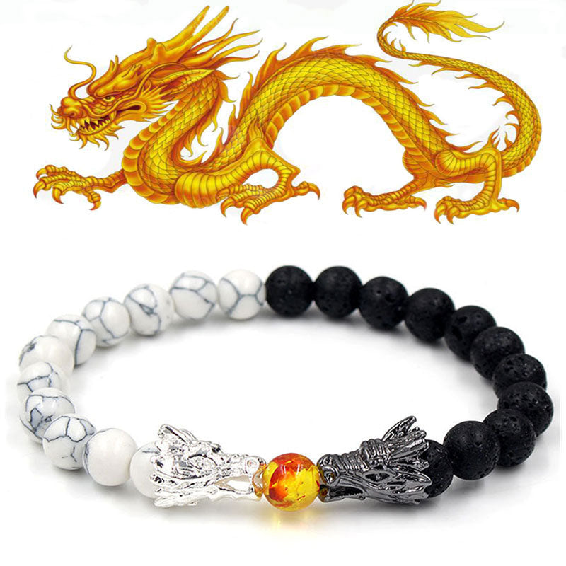 KarmaRipple's Ivory Turquoise Lava Rock Dragon Blessing Beaded Bracelet p1