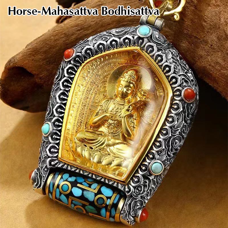 KarmaRipple's Tibet Chinese Zodiac Natal Buddha Thangka Prosperity Rotatable Dzi Bead Pendant Necklace p24