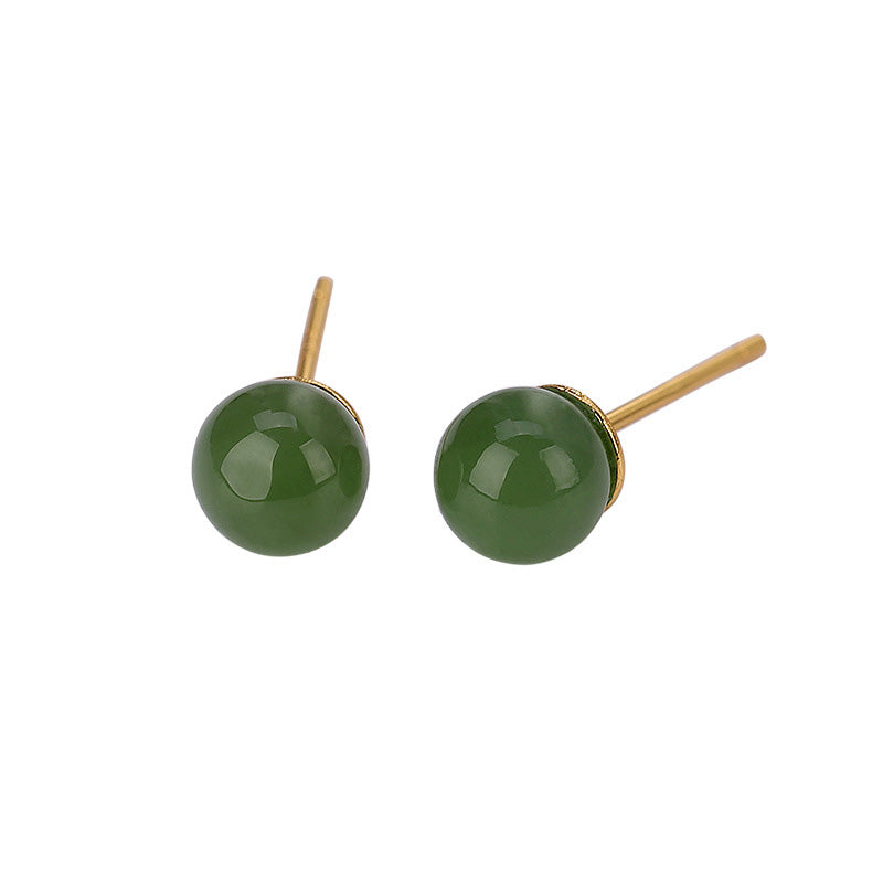 KarmaRipple's 925 Sterling Silver Round Cyan Jade Balancing Calm Stud Earrings p10
