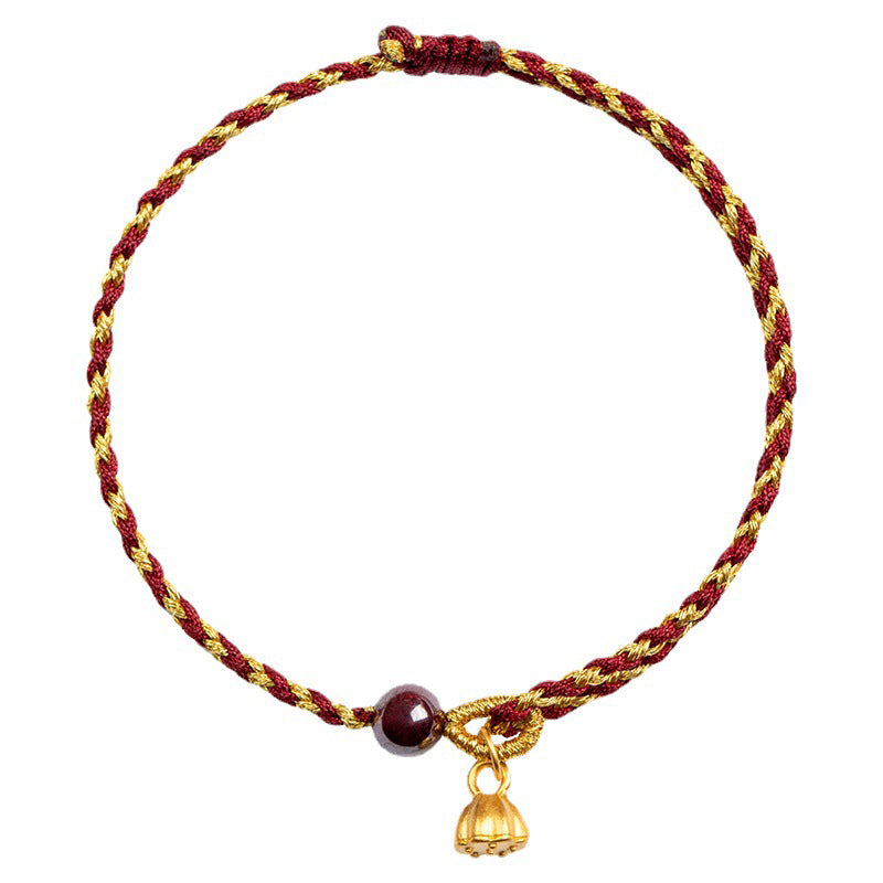 KarmaRipple's Handcrafted Red Gold Rope Lotus Peace And Joy Talisman Braid Bracelet p12