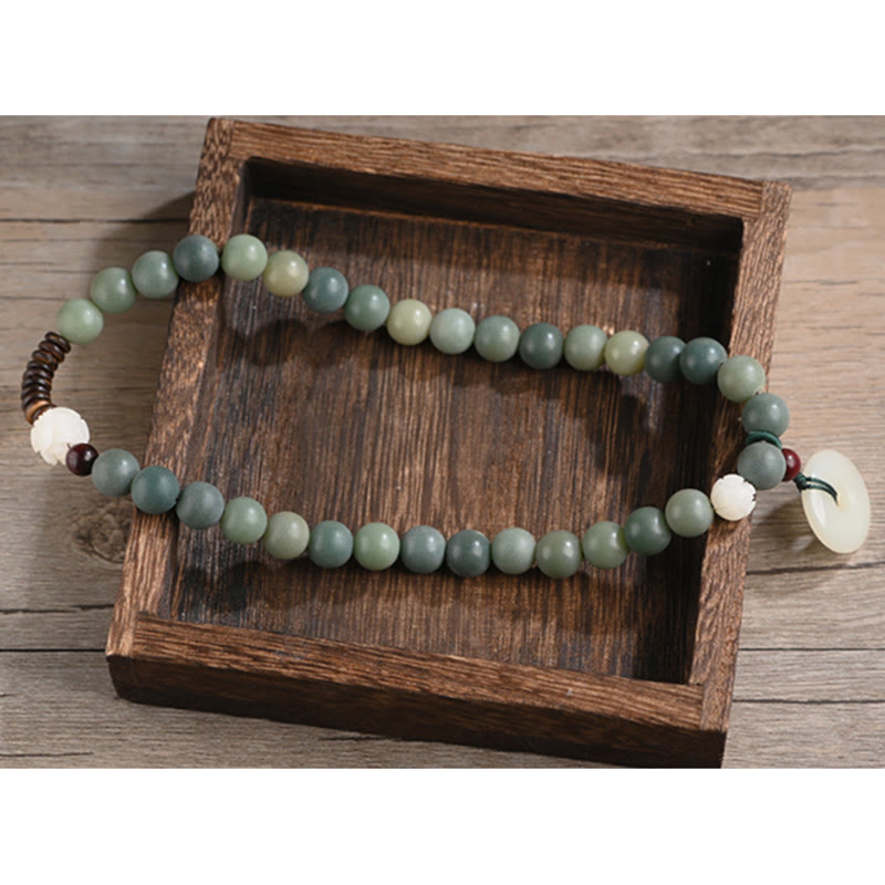 KarmaRipple's Cyan Bodhi Seed Lotus Jade Peace Buckle Wisdom Double Wrap Bracelet p16