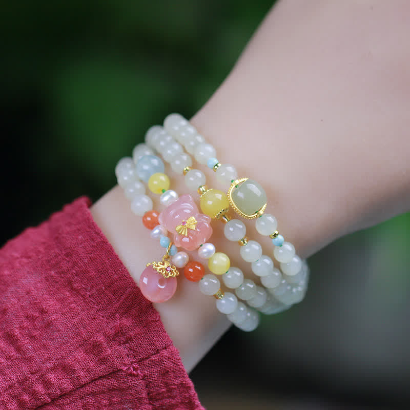 KarmaRipple's Authentic Hetian Jade Pink Gemstone Peace Buckle Happiness Abundance Bracelet p3