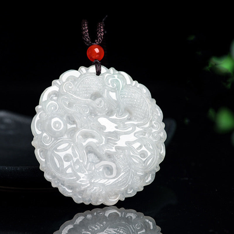 KarmaRipple's Ivory Jade Dragon Protection Pendant String Necklace p7