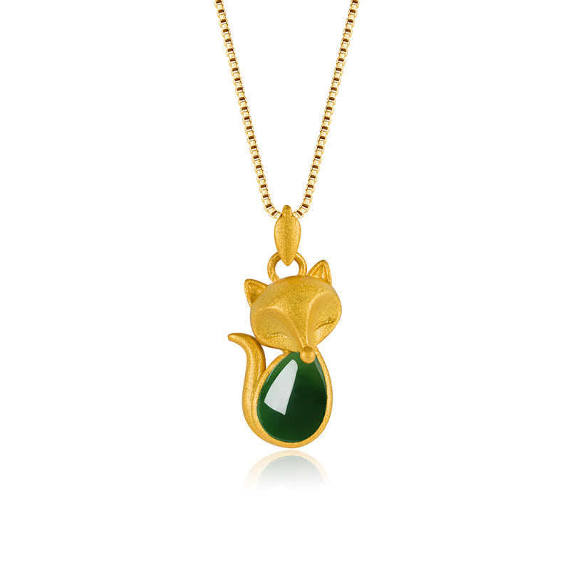 KarmaRipple's Green Chalcedony Fox Pattern Courage Pendant Necklace p9