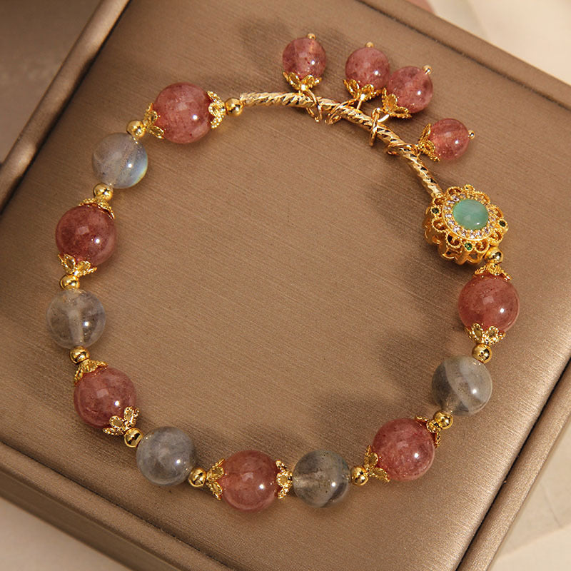 KarmaRipple's Strawberry Quartz Moonstone Balancing Tassel Talisman Bracelet p4