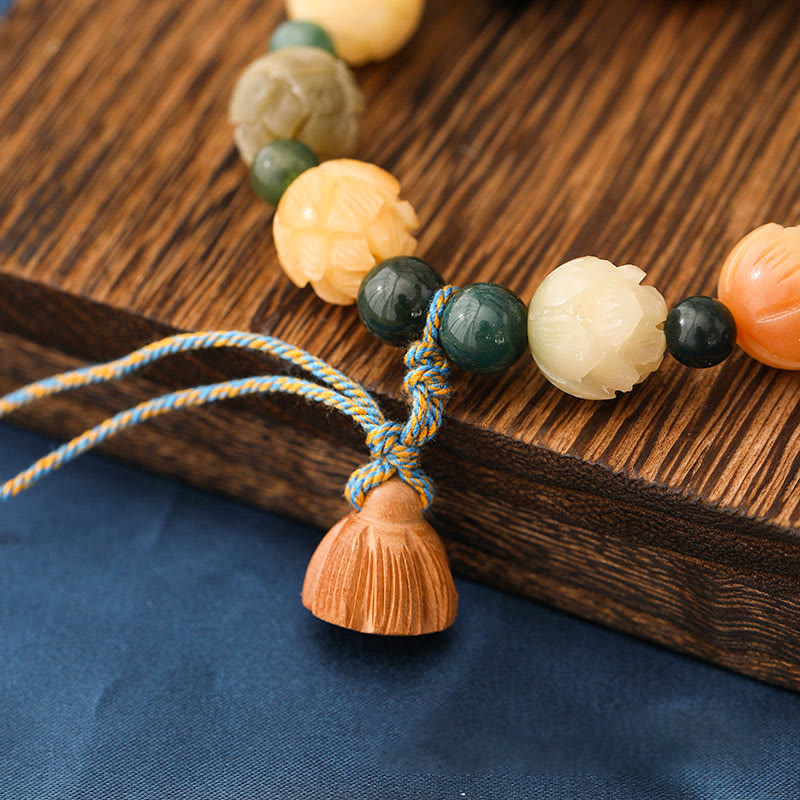 KarmaRipple's Bodhi Seed Lotus Bead Engraved Moss Agate Peace Calm Bracelet p4