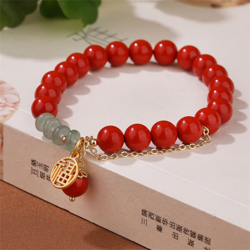KarmaRipple's Cinnabar Auspicious Fu Character Jade Calm Bracelet p5
