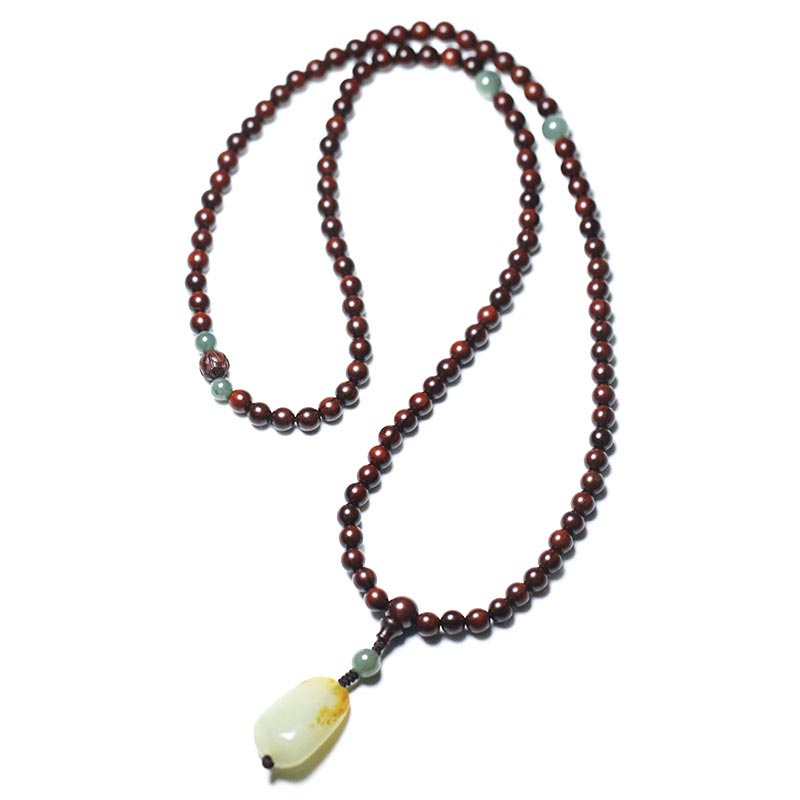 KarmaRipple's Tibetan Small Leaf Red Sandalwood Jade Mala Meditation Bracelet p2