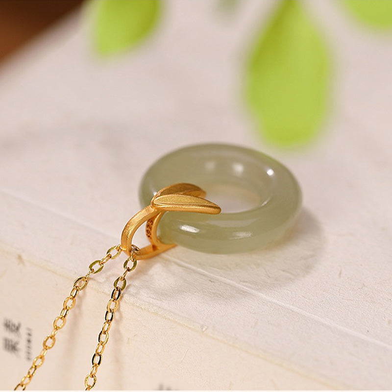 KarmaRipple's 925 Sterling Silver Cyan Jade Peace Buckle Bamboo Leaf Balance Pendant Necklace p7
