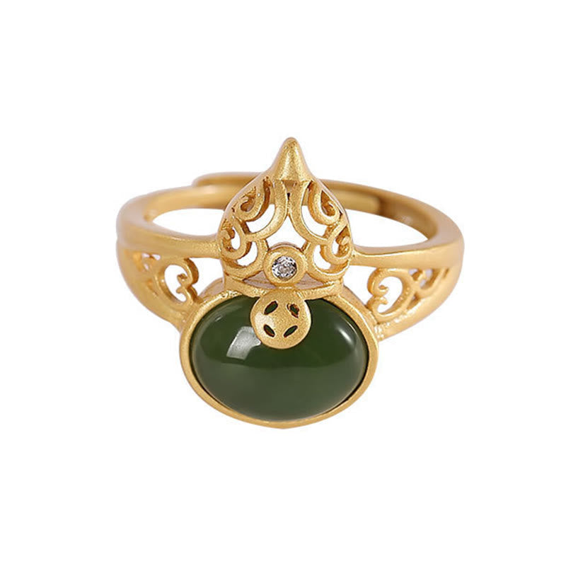 KarmaRipple's Gourd Cyan Jade Bronze Coin Success Fortune Adjustable Ring p10