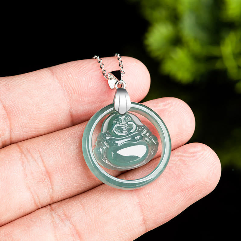 KarmaRipple's 925 Sterling Silver Authentic Jade Round Laughing Buddha Abundance Chain Pendant Necklace p6