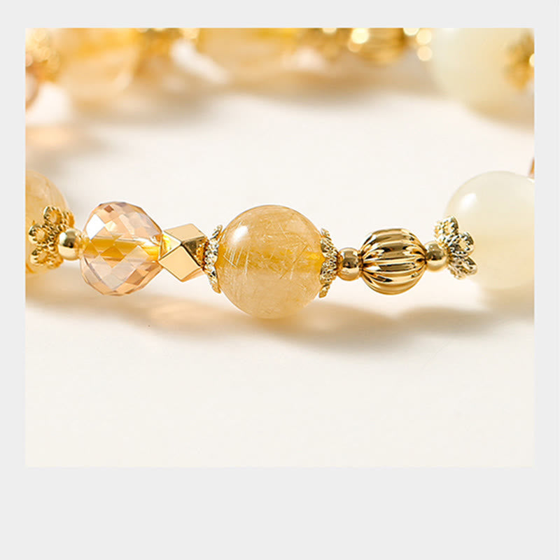 KarmaRipple's 14K Gold Plated Golden Rutilated Quartz Wealth Bell Fortunate Fortune Talisman Bracelet p6