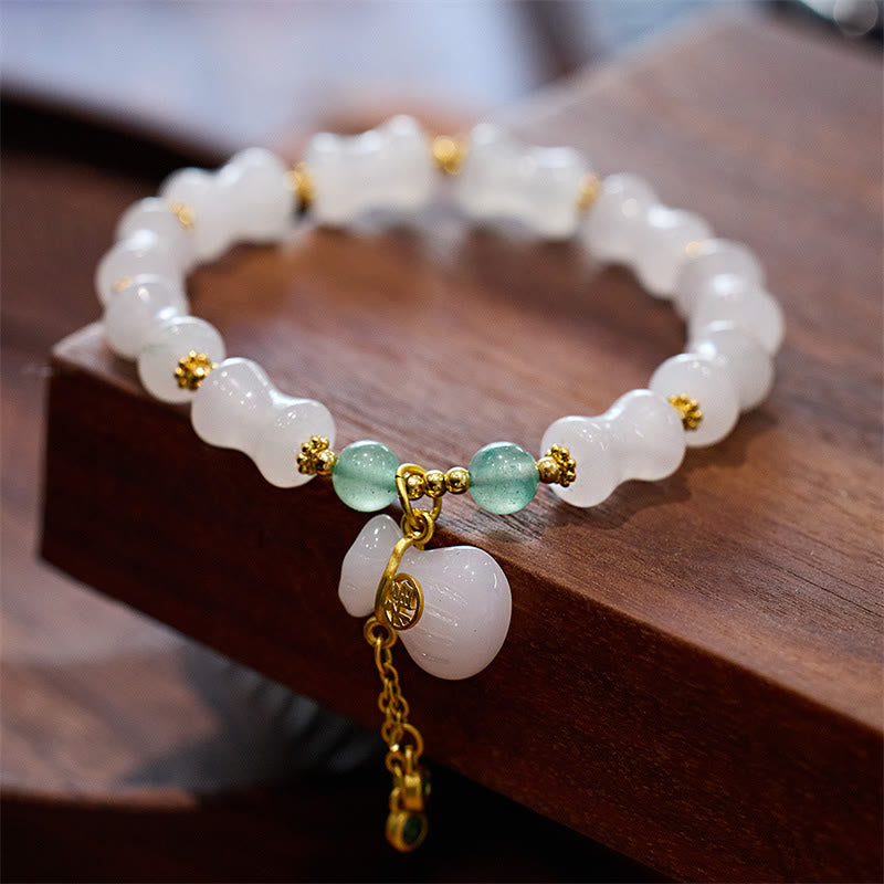 KarmaRipple's Authentic Ivory Golden Silk Jade Bamboo Pattern Wealth Fortunate Bag Fu Character Bracelet p1