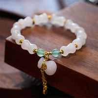KarmaRipple's Authentic Ivory Golden Silk Jade Bamboo Pattern Wealth Fortunate Bag Fu Character Bracelet
