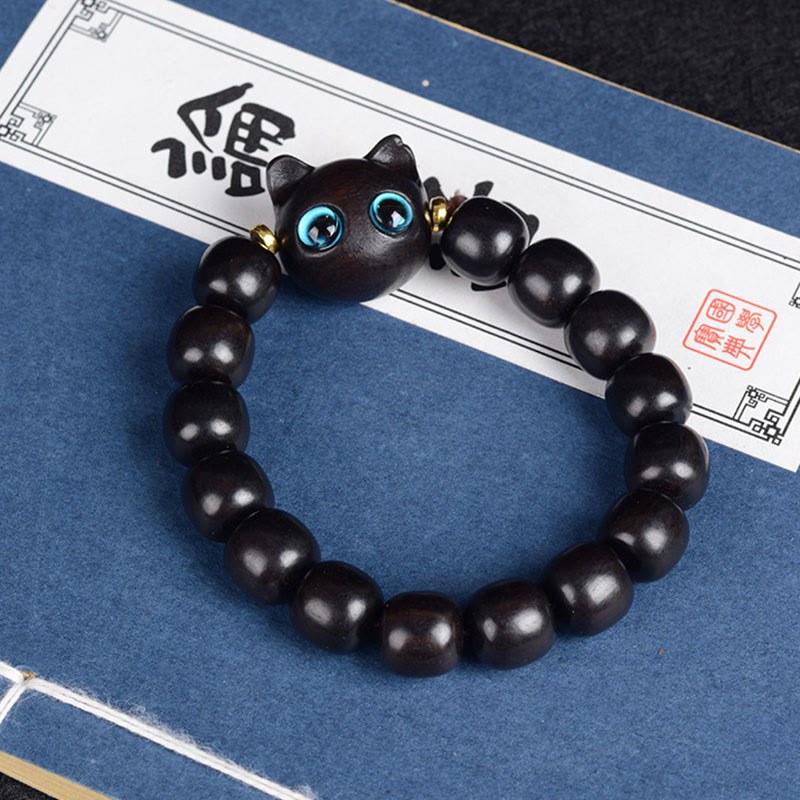 KarmaRipple's Ebony Wood Green Sandalwood Red Sandalwood Lovely Cat Balance Bracelet p13