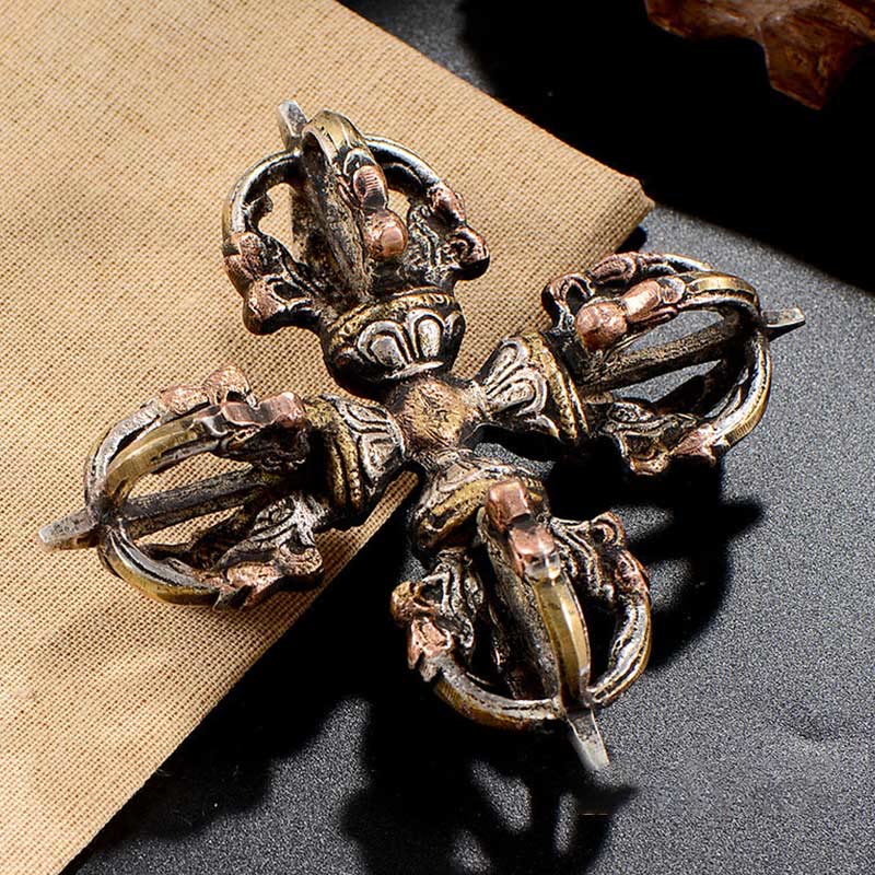 KarmaRipple's Tibetan Handmade 5 Prong Double Dorje Bronze Iron Thunderbolt Strength Vajra p12