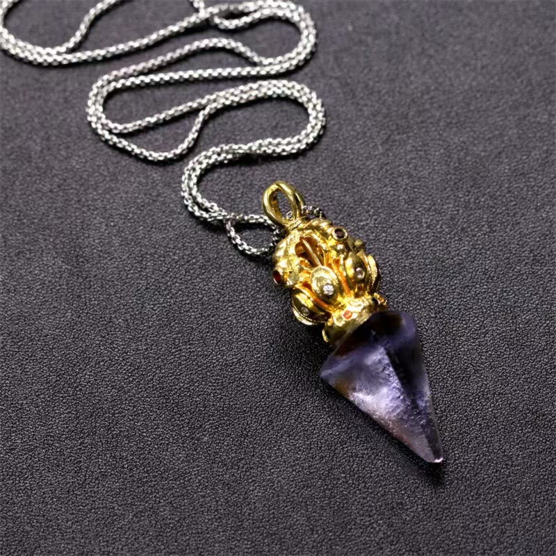 KarmaRipple's Tibetan Dorje Vajra 4 Prong Lotus Liuli Gemstone Strength Pendant Necklace p15