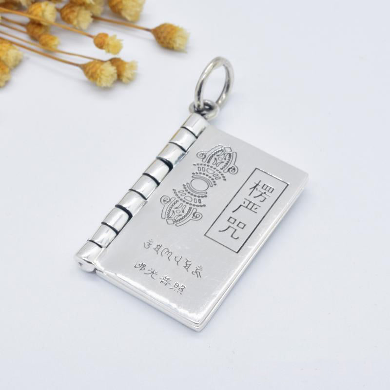 KarmaRipple's 990 Sterling Silver Heart Sutra Great Compassion Shurangama Mantra Lotus Vajra Peace Pendant Necklace p20