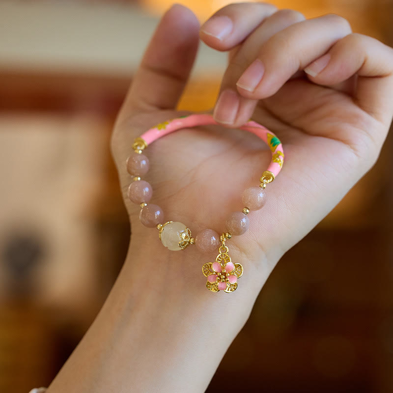 KarmaRipple's Authentic Sun Stone Golden Silk Jade Flower Talisman Wealth Bracelet Bangle p4