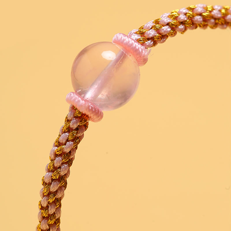 KarmaRipple's Handmade Red Agate Amethyst Golden Rutilated Quartz Pink Gemstone Bead Calm Woven Bracelet p26