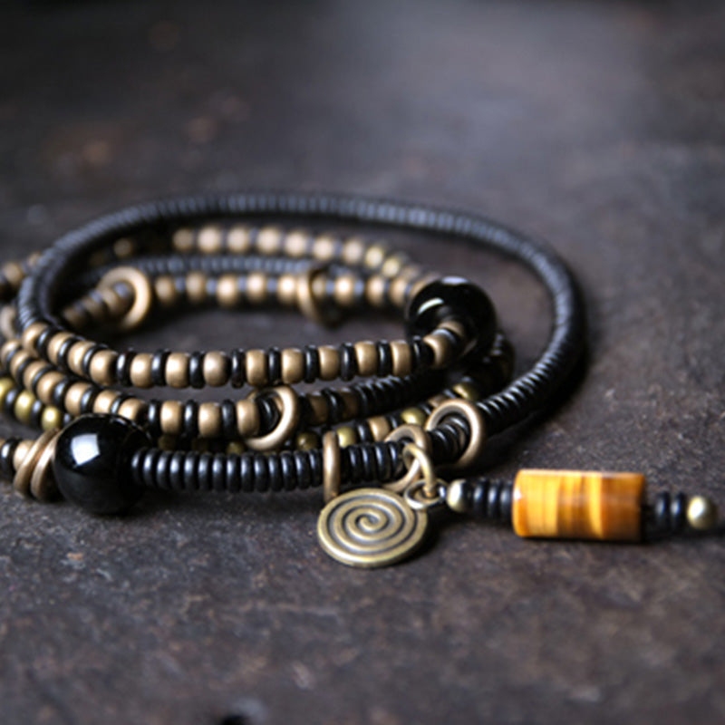 KarmaRipple's Ebony Wood Dzi Bead Bronze Peace Pair Bracelet Pendant Necklace p7
