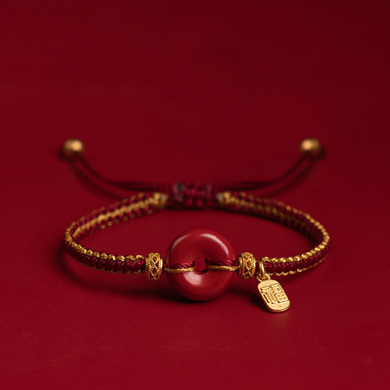 KarmaRipple's Authentic Cinnabar Peace Buckle Fu Character Talisman Blessing Woven Bracelet p20