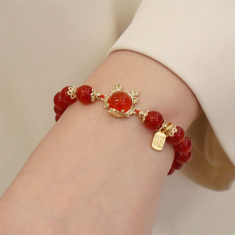 KarmaRipple's Year of the Dragon Red Agate Jade Peace Buckle Fu Character Success Bracelet ( p14