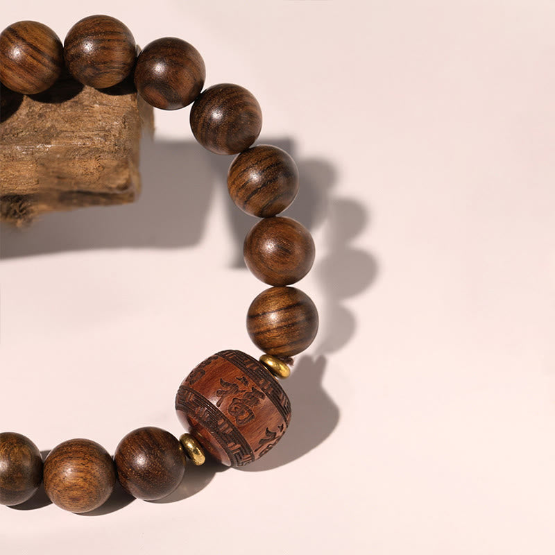 KarmaRipple's Rosewood Auspicious Clouds Totem Fu Character Bamboo Pattern Warmth Bracelet p15