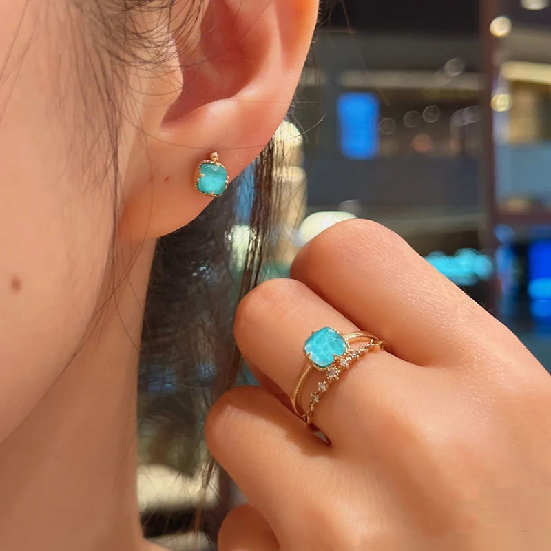 KarmaRipple's 925 Sterling Silver Plated Gold Turquoise Protection Ring Earrings Pendant Necklace Set p14