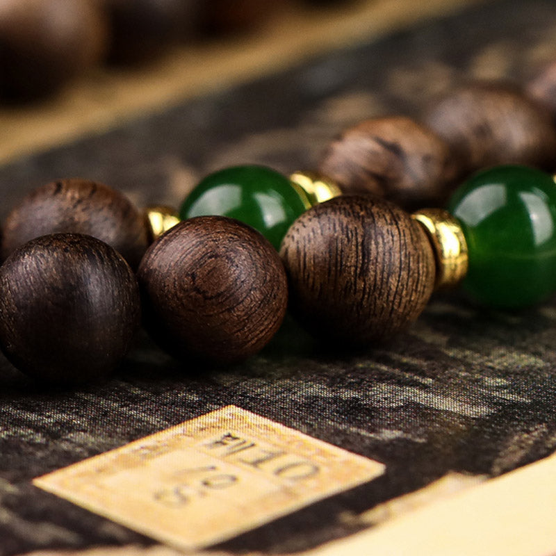 KarmaRipple's 108 Mala Beadwork Indonesia Tarakan Rare Agarwood Cyan Jade Ward Off Evil Spirits Bracelet p18