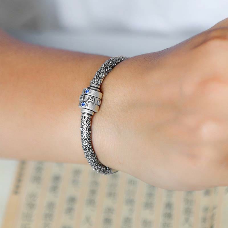 KarmaRipple's 990 Sterling Silver Tibetan Auspicious Clouds Om Mani Padme Hum Engraved Creativity Bracelet Bangle p5